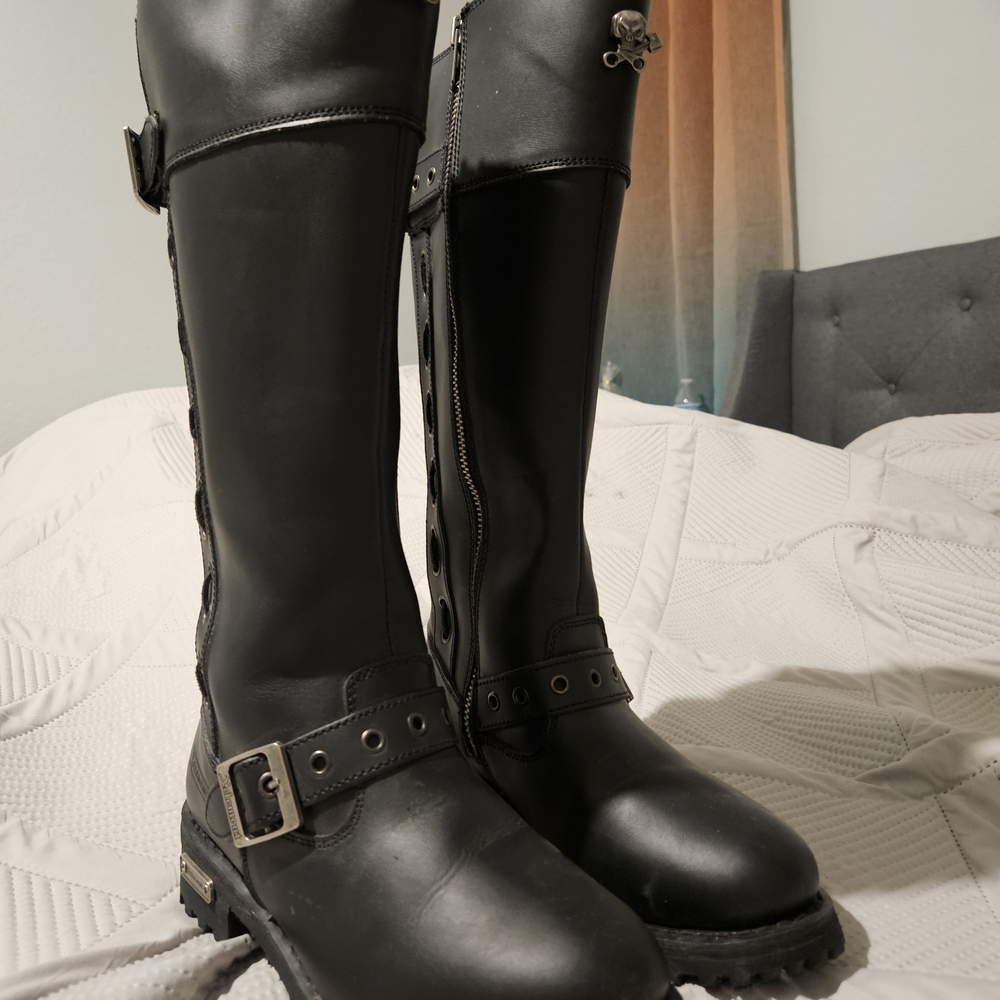 Xelement Sleek Black Leather  Motorcycle Combat Boots - Picture 5 of 6
